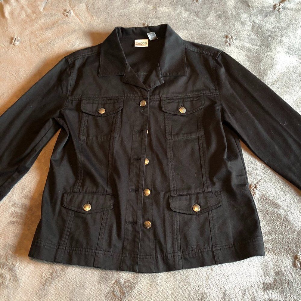 Chico's Black Button Down light Jacket size 1   C